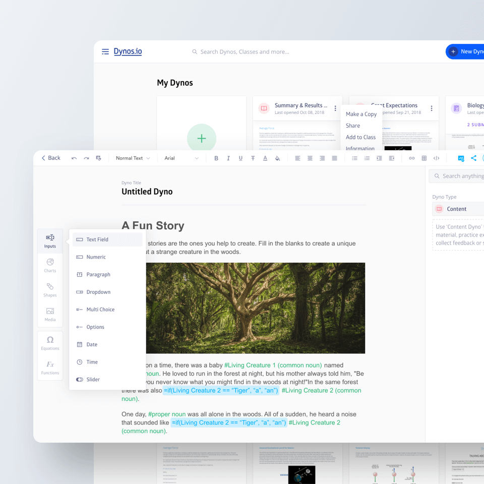 Dynos content editor for teachers